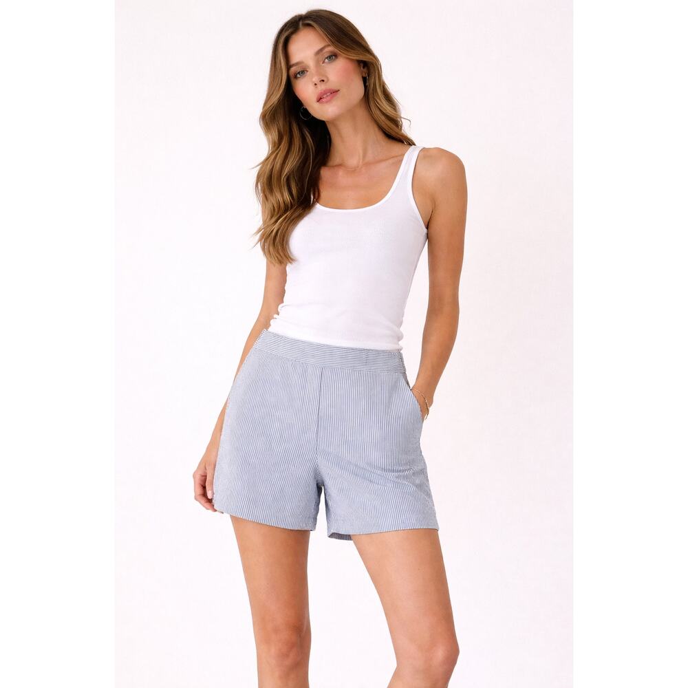 Veronica Beard Striped Shorts Blue White Tailored Flat Front Womens Size 10